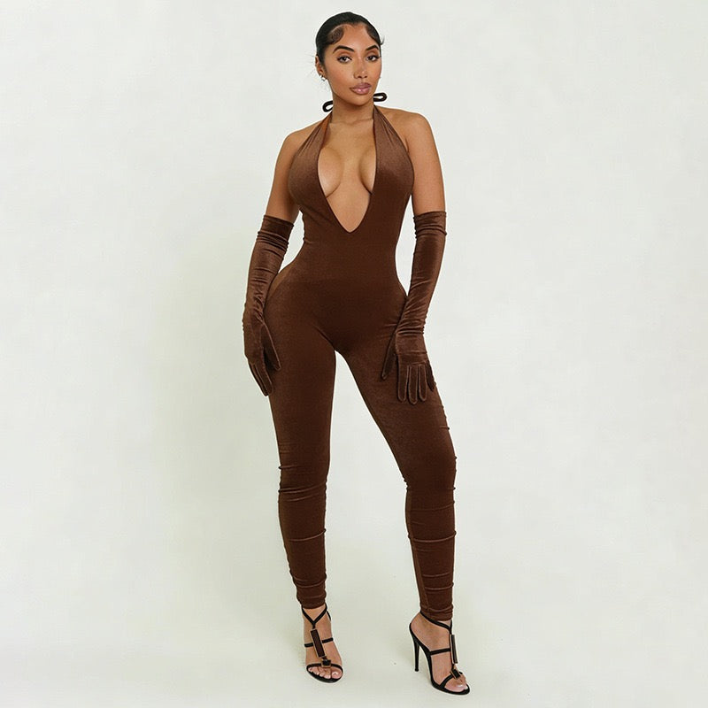 J25JP466 Women Fashion Bodycon High Waist Sexy Y2K Night
Club Jumpsuit Overalls2026 Spring With Gloves