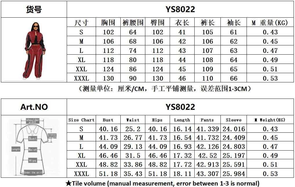 YS8022 Casual Woman Outfit Color Block Long Sleeves Crop Top and Pants Fashion Stripe Patchwork2Pieces Set