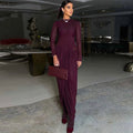 Z18630 Women Dress Mesh Sexy Ruffled Round Neck Long Sleeve Dress Burgundy
