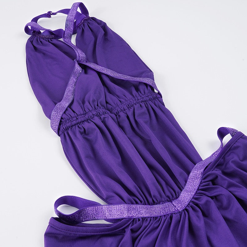 Z16380 Sexy Backless Patchwork Hollow Hanging Neck Slimming Vest Dress, Trendy and Personalized Slim Fit Long Skirt