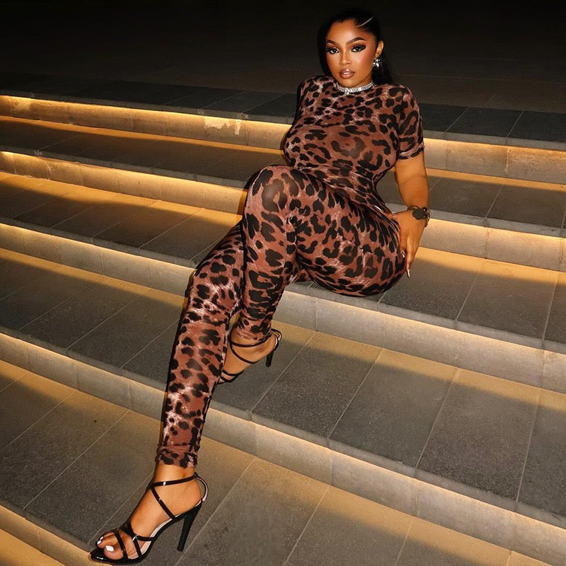 JP006285 Leopard Print2 Piece Set Woman Summer Trend O-Neck Sleeveless Tank Top+Skinny Long Pants Street Fashion