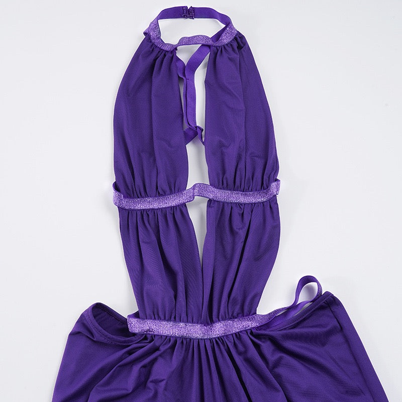 Z16380 Sexy Backless Patchwork Hollow Hanging Neck Slimming Vest Dress, Trendy and Personalized Slim Fit Long Skirt