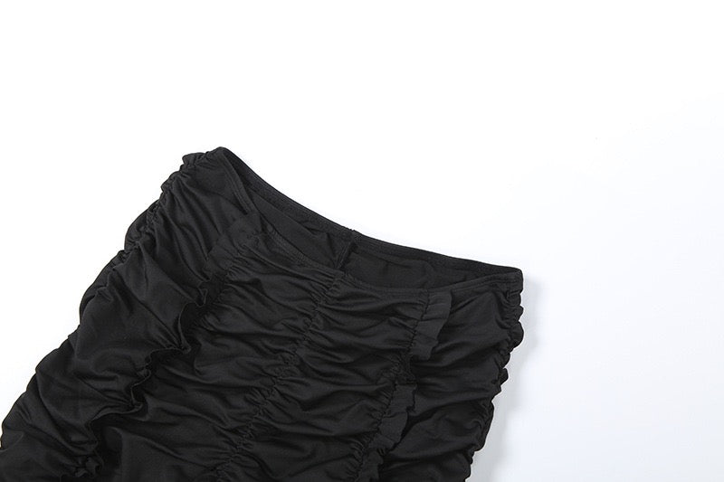 K25S86622 Ruched2-Piece Set Women Simple Halter Backless Tank Tops+Shirring Bike Shorts Matching Skinny Stretch