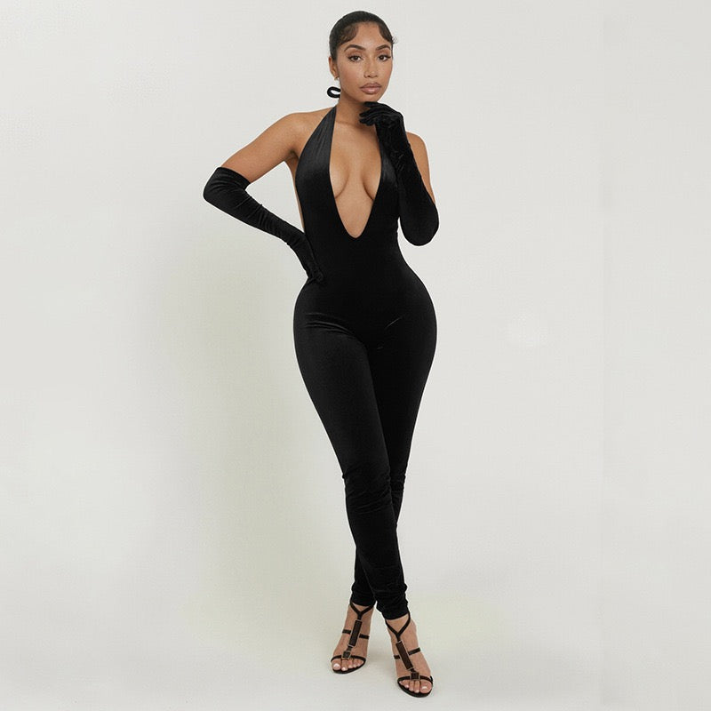 J25JP466 Women Fashion Bodycon High Waist Sexy Y2K Night
Club Jumpsuit Overalls2026 Spring With Gloves