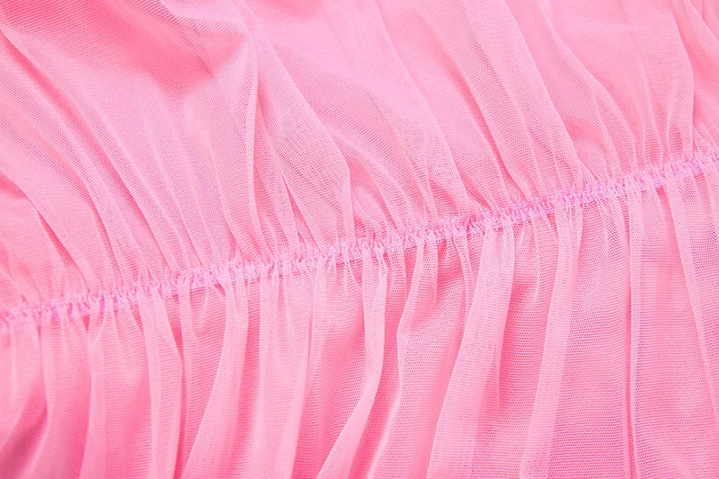 K25D87083 Sexy Elegant DressWomen Halter Split Multilayer Mesh Patchwork Ruched Peach Hip Valentine's Day Backless