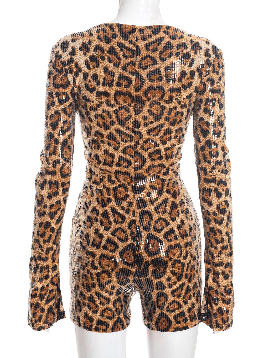 J25RP463 Square Collar Leopard Print Sequins Bodysuit Women
SexyLong Sleeve One Piece Jumpsuit Party Night Cluby