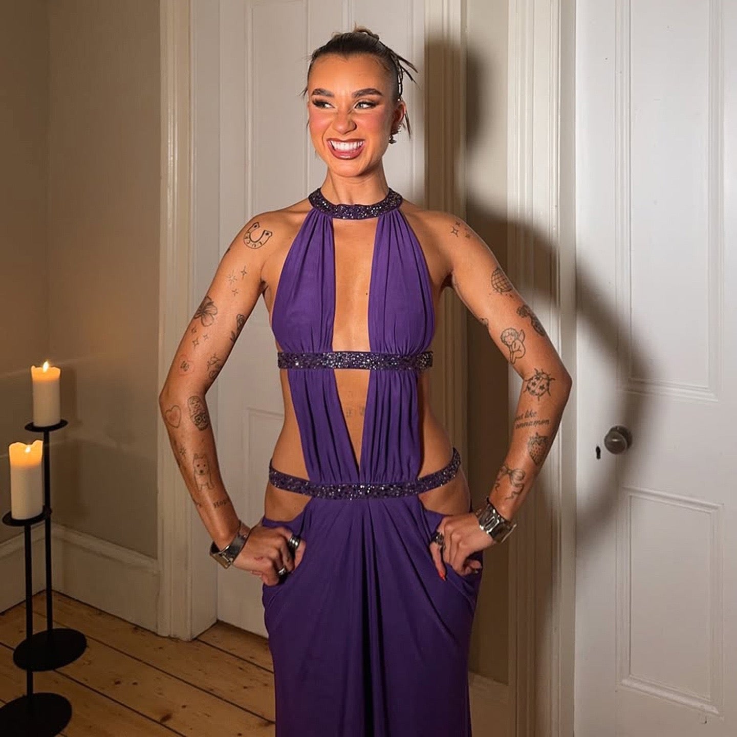 Z16380 Sexy Backless Patchwork Hollow Hanging Neck Slimming Vest Dress, Trendy and Personalized Slim Fit Long Skirt