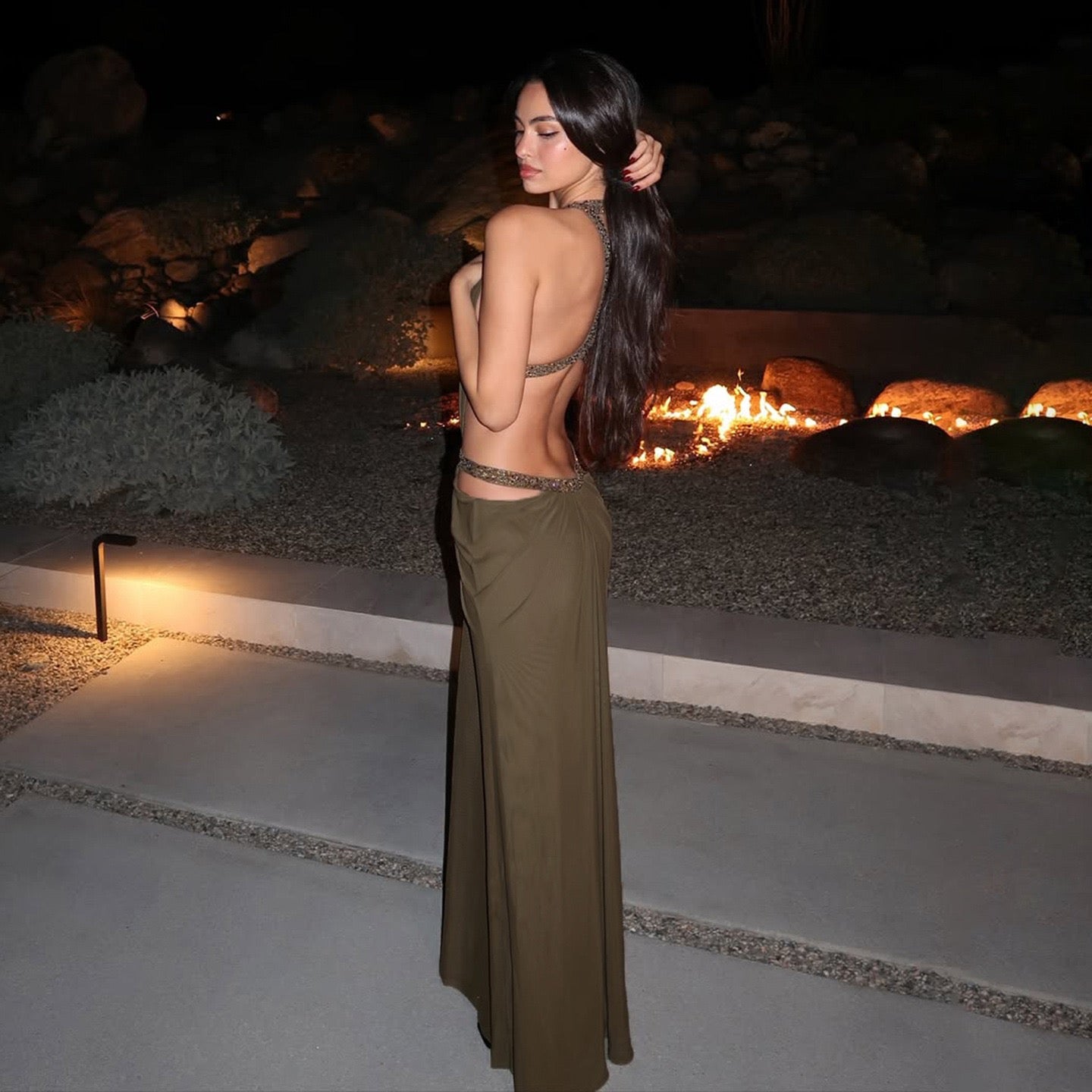 Z16380 Sexy Backless Patchwork Hollow Hanging Neck Slimming Vest Dress, Trendy and Personalized Slim Fit Long Skirt