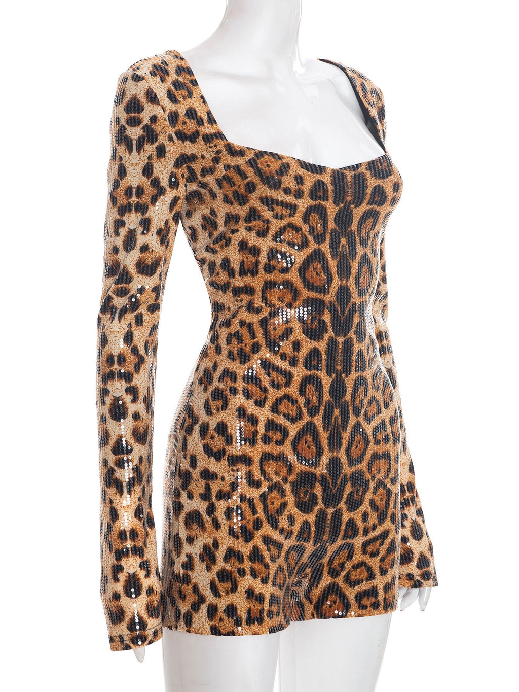 J25RP463 Square Collar Leopard Print Sequins Bodysuit Women
SexyLong Sleeve One Piece Jumpsuit Party Night Cluby