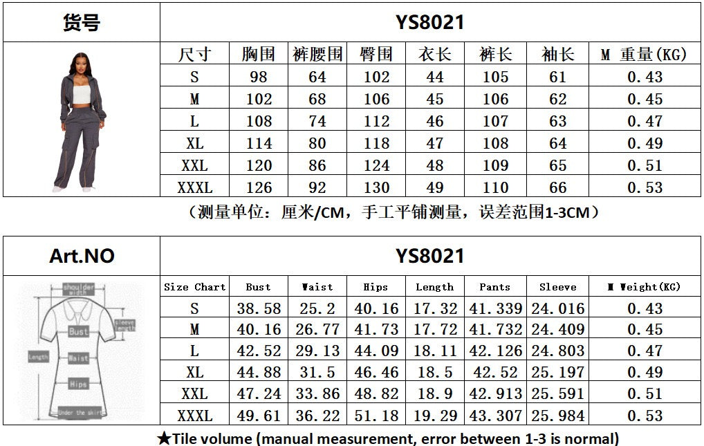 YS8021 Spring New Fashion Two Piece Outfits Woman Long Sleeves Stripe Patchwork Pocket Crop Top and Pants