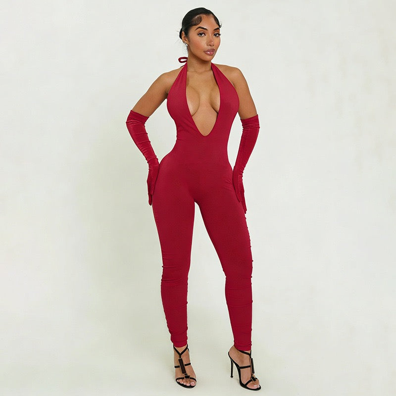 J25JP466 Women Fashion Bodycon High Waist Sexy Y2K Night
Club Jumpsuit Overalls2026 Spring With Gloves