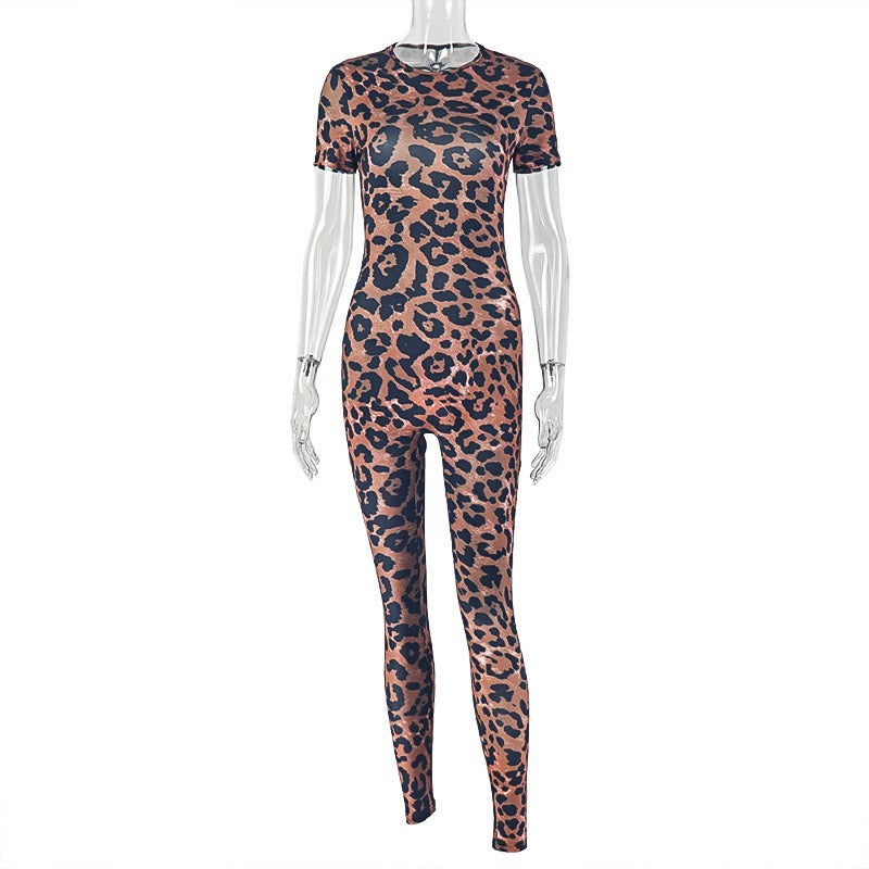 JP006285 Leopard Print2 Piece Set Woman Summer Trend O-Neck Sleeveless Tank Top+Skinny Long Pants Street Fashion