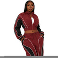 YS8022 Casual Woman Outfit Color Block Long Sleeves Crop Top and Pants Fashion Stripe Patchwork2Pieces Set